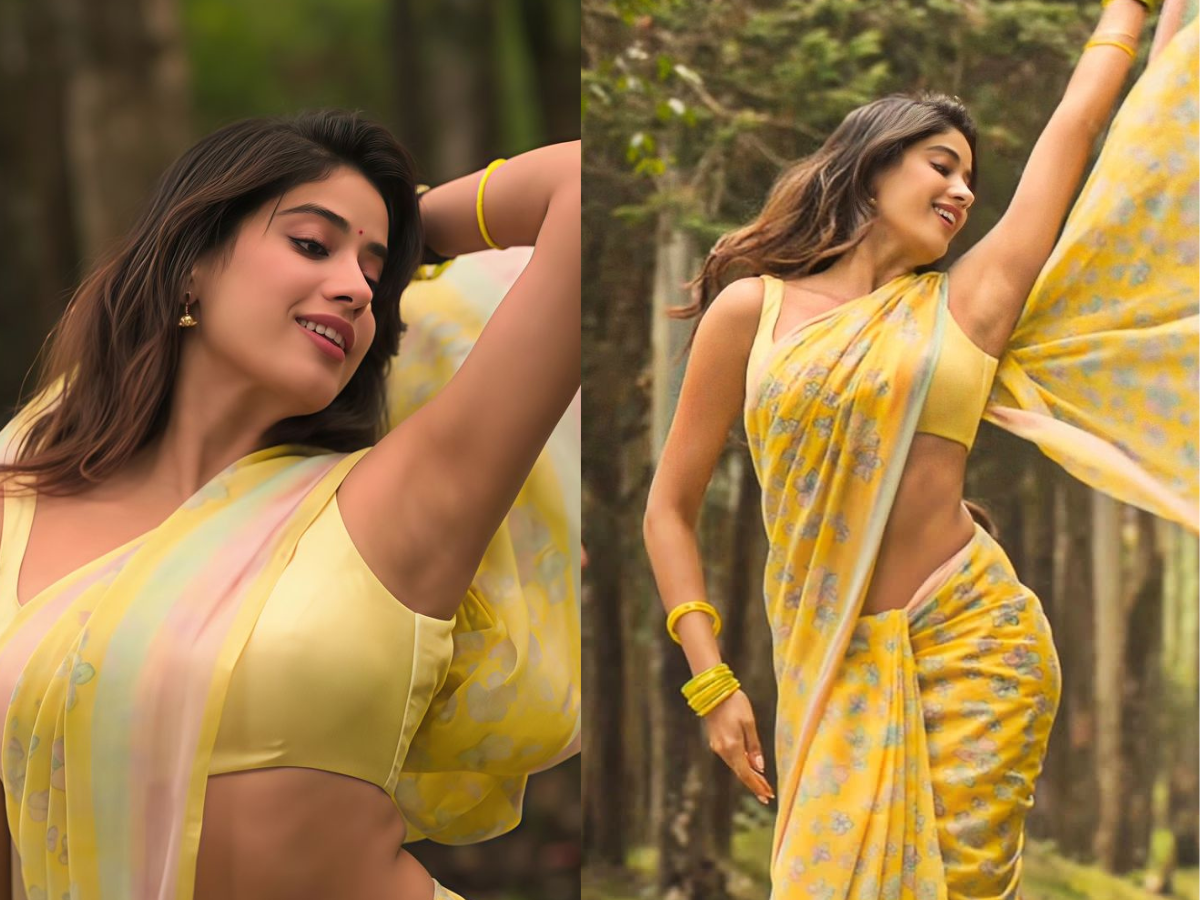 The supreme beauty flaunted her hotness in a yellow saree. - Photo Gallery
