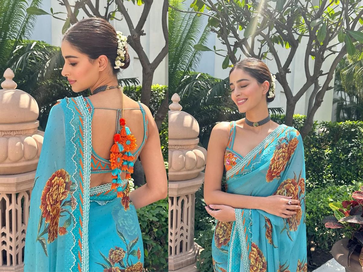Ananya Pandey increased her hotness in deep neck blouse and back string - Photo Gallery