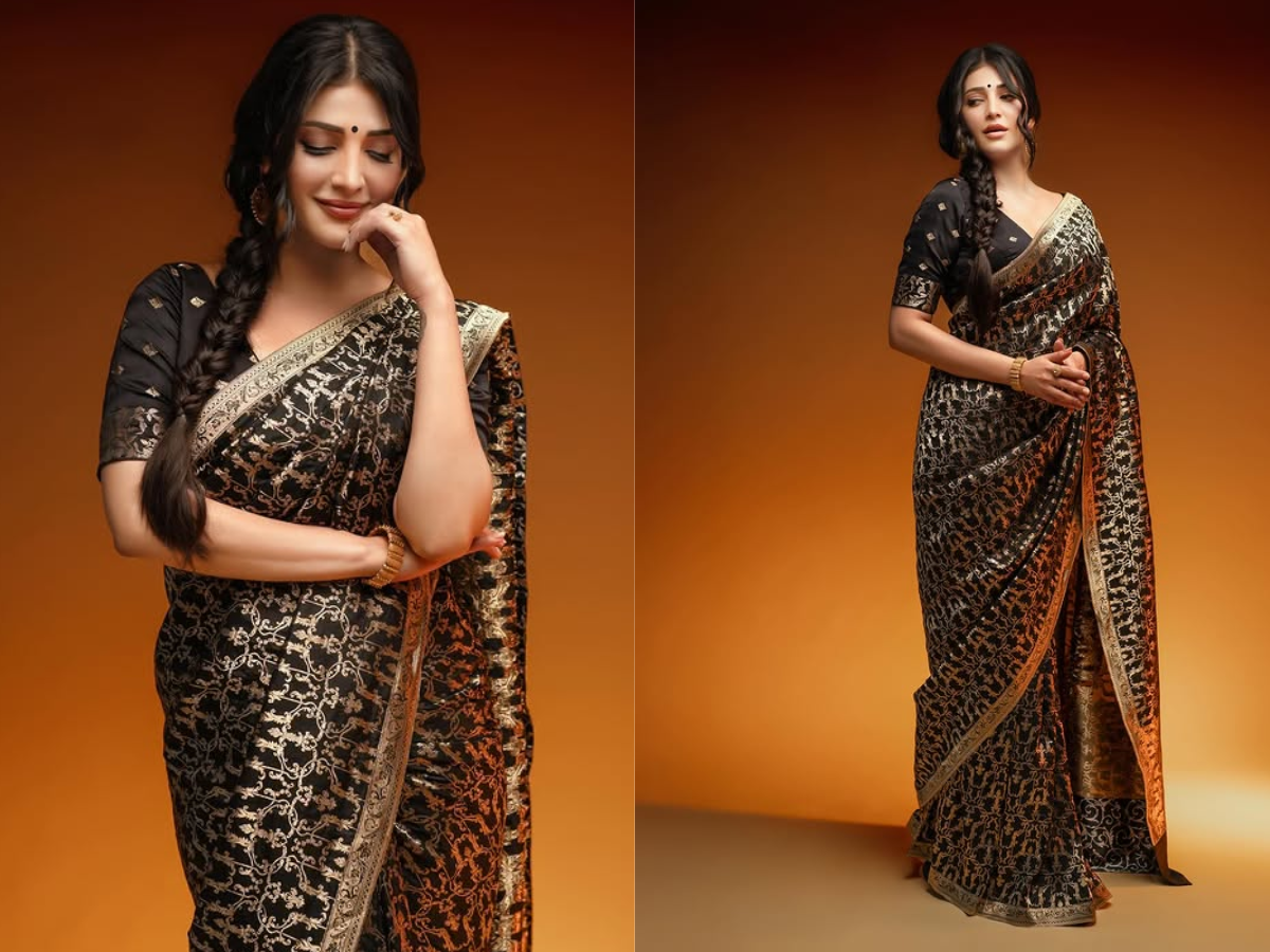 Shruti Haasan golden colored saree gave a glamorous touch to the picture - Photo Gallery