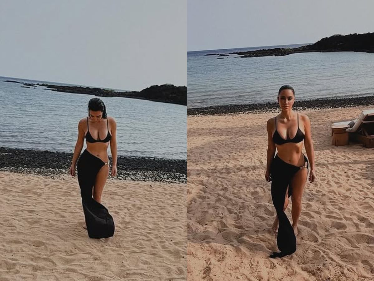 Kim Kardashian's wild look in a balm dress on the beach - Photo Gallery