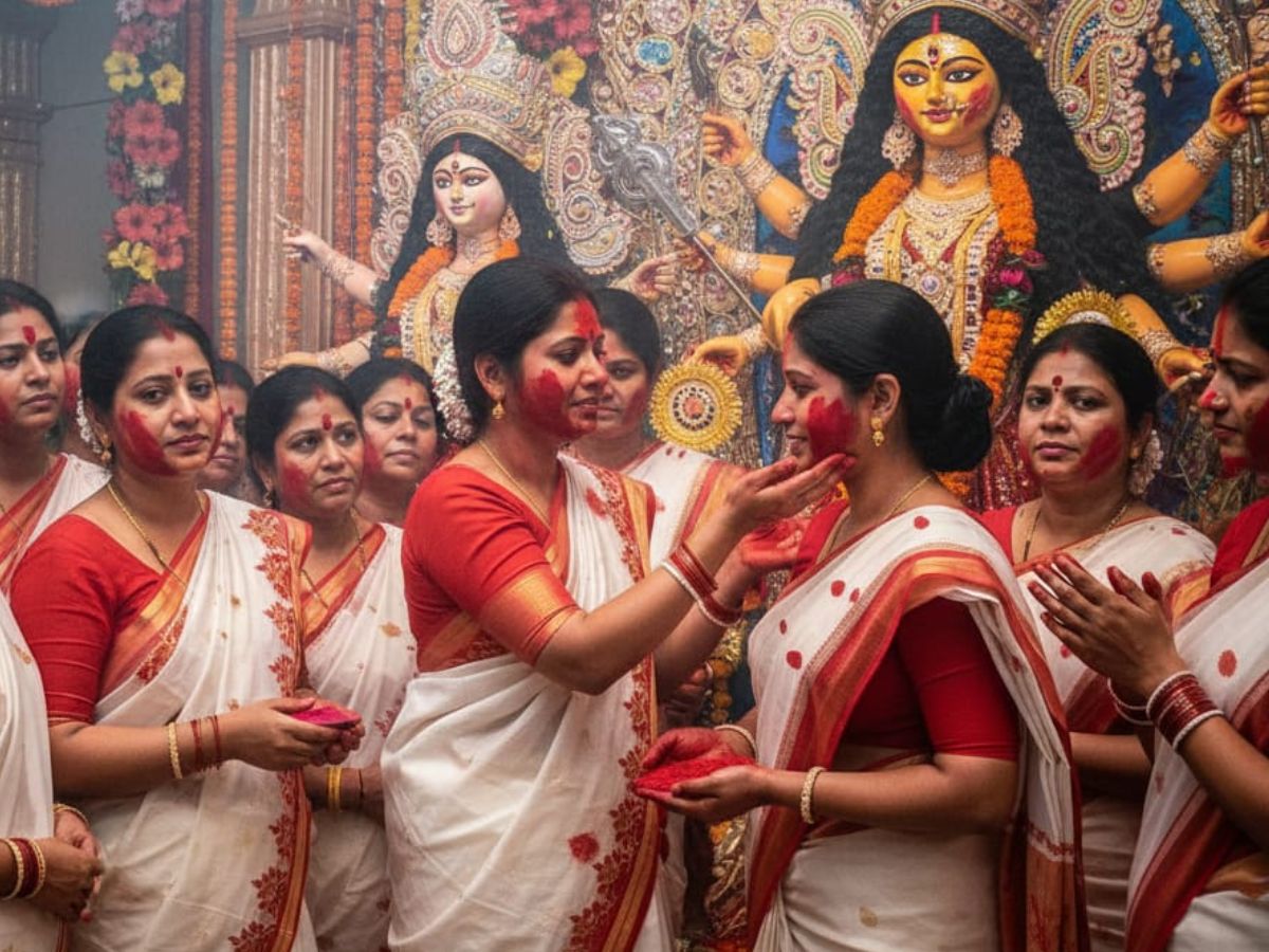 लाल रंग, ढोल-नगाड़े और देवी मां… क्यों खेलती हैं महिलाएँ लाल रंग में ये अनोखा खेल? - Photo Gallery