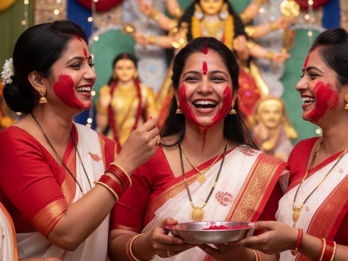 लाल रंग, ढोल-नगाड़े और देवी मां… क्यों खेलती हैं महिलाएँ लाल रंग में ये अनोखा खेल? - Photo Gallery