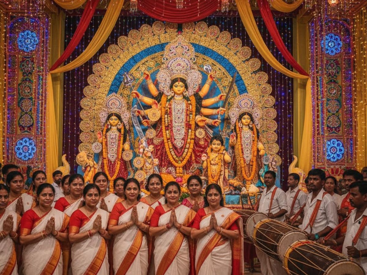 लाल रंग, ढोल-नगाड़े और देवी मां… क्यों खेलती हैं महिलाएँ लाल रंग में ये अनोखा खेल? - Photo Gallery