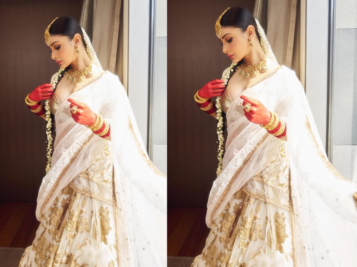 करवाचौथ से पहले Mouni Roy ने लाल चूड़ी पहन दिलों पर चलाई छुरियाँ, सुहाग का रंग छोड़ सफेद लहंगे में लगी अप्सरा - Photo Gallery