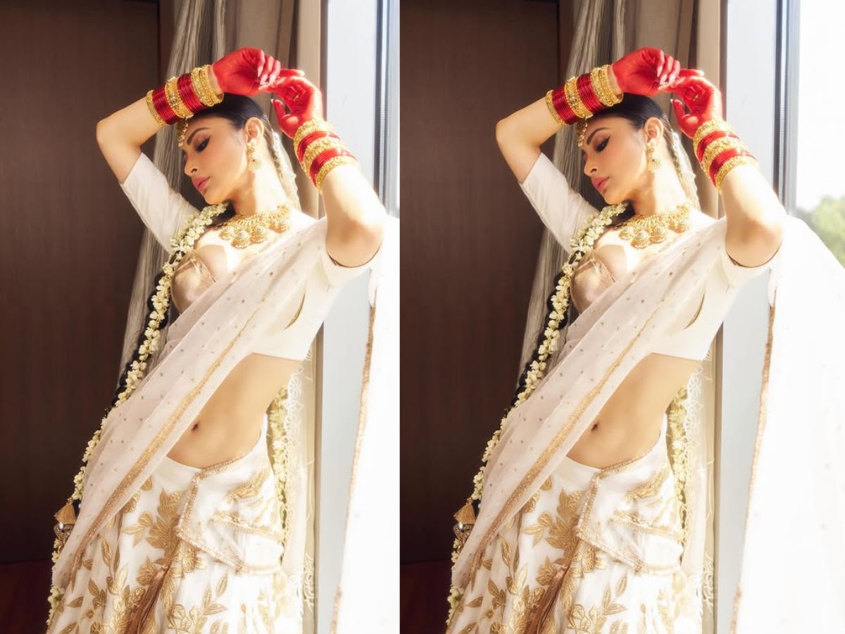 करवाचौथ से पहले Mouni Roy ने लाल चूड़ी पहन दिलों पर चलाई छुरियाँ, सुहाग का रंग छोड़ सफेद लहंगे में लगी अप्सरा - Photo Gallery