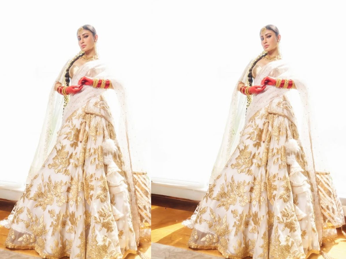 करवाचौथ से पहले Mouni Roy ने लाल चूड़ी पहन दिलों पर चलाई छुरियाँ, सुहाग का रंग छोड़ सफेद लहंगे में लगी अप्सरा - Photo Gallery