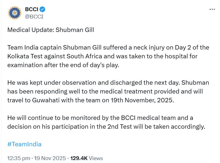 bcci tweet on shubman gill