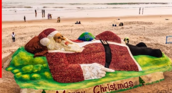 सुदर्शन पटनायक ने समुद्र तट पर बनाया विशालकाय सांता क्लॉस, बना विश्व रिकॉर्ड