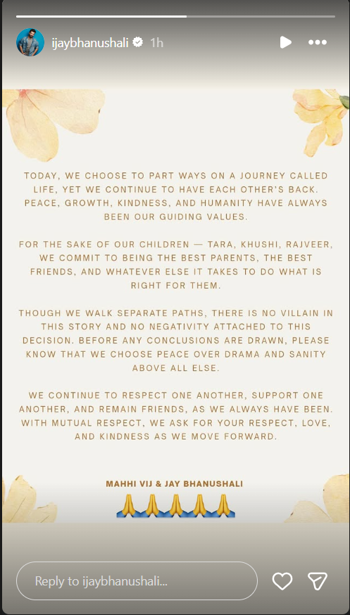 jay-bhanushali-and-mahhi-vij-announce-separation-after-14-years-of-marriage Jai Bhanu Shali Mahi Vij Divorce