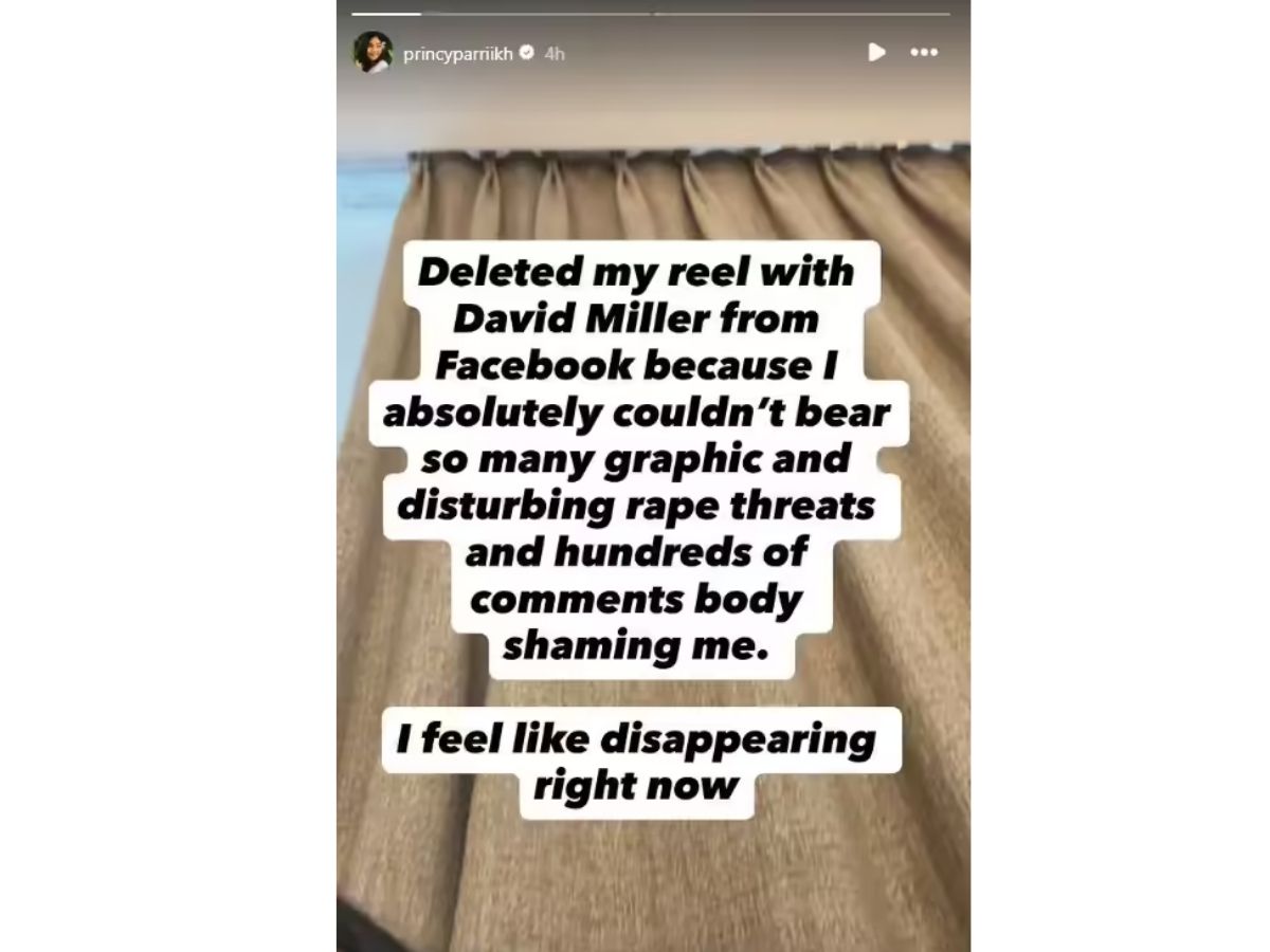 rj-princy-parikh-delete-her-david-miller-reel-after-threats-and-online-abuse कौन है RJ प्रिंसी पारिख? सोशल मीडिया पर मिल रही धमकियों से डरी इन्फ्लुएंसर; डेविड मिलर के साथ रील बनाना पड़ा भारी!